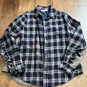 Women's Navy and Gray Plaid Button Down Shirt